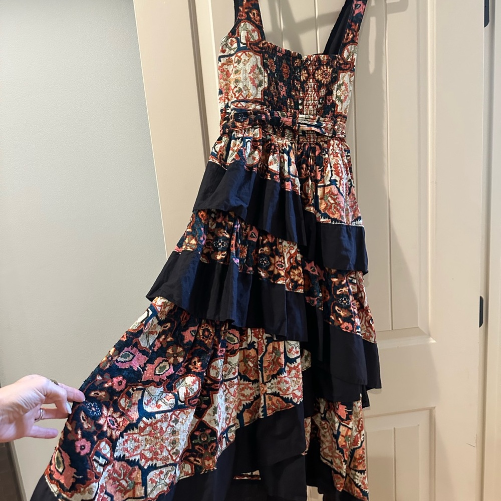 Anthropologie Black Floral Tiered Maxi Dress with Rust Accents - Picture 2 of 7